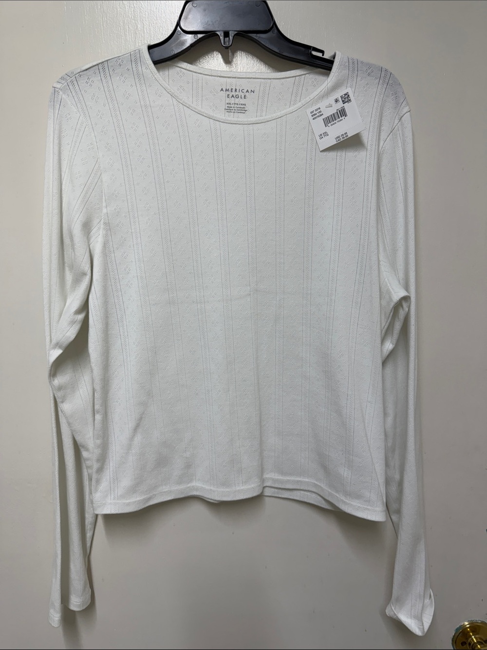 American Eagle Outfitters White Ribbed Long Sleeve Top